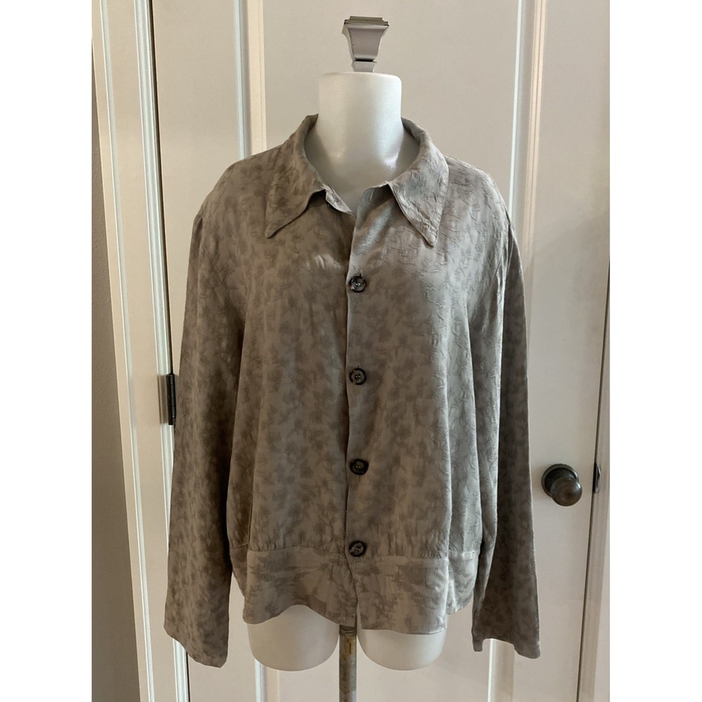 CP Shades Sausalito Button Up Shirt Embossed Floral Gray Vintage Women Size M